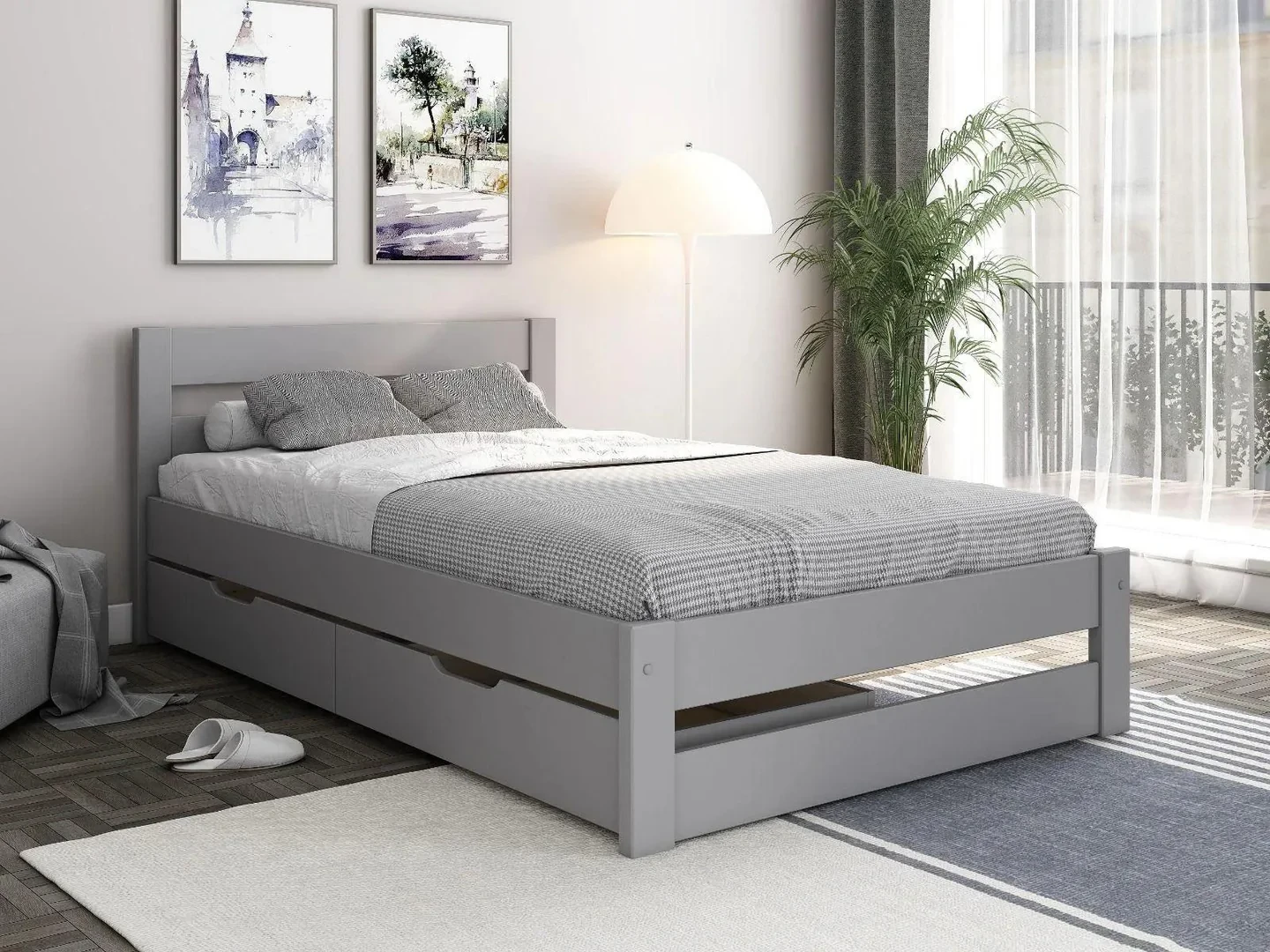 Mẫu giường đôi tối giản có ngăn kéo thông minh 